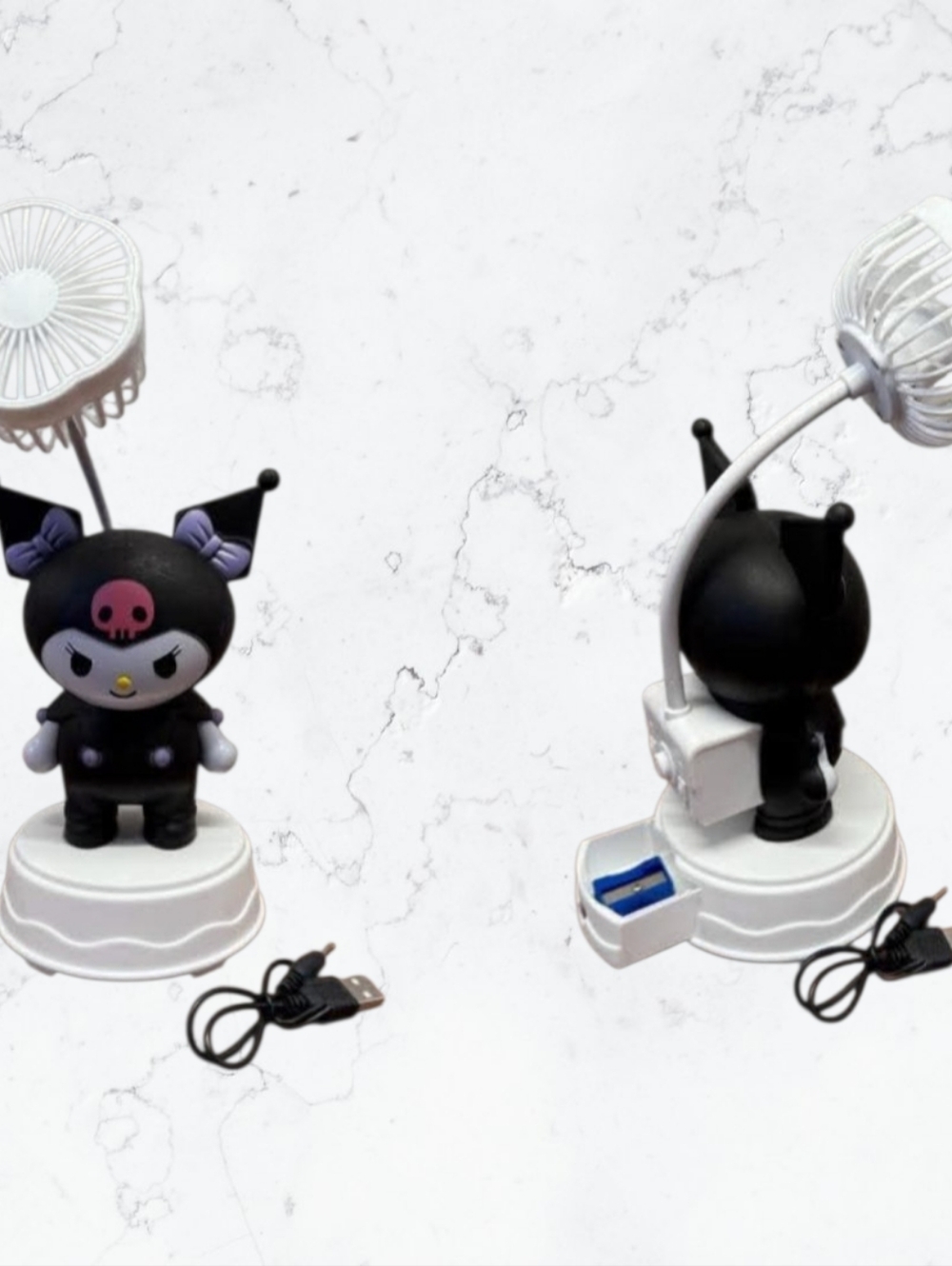 ❌Kuromi-Inspired Black Character USB Desk Fan Lamp With Pencil Sharpener